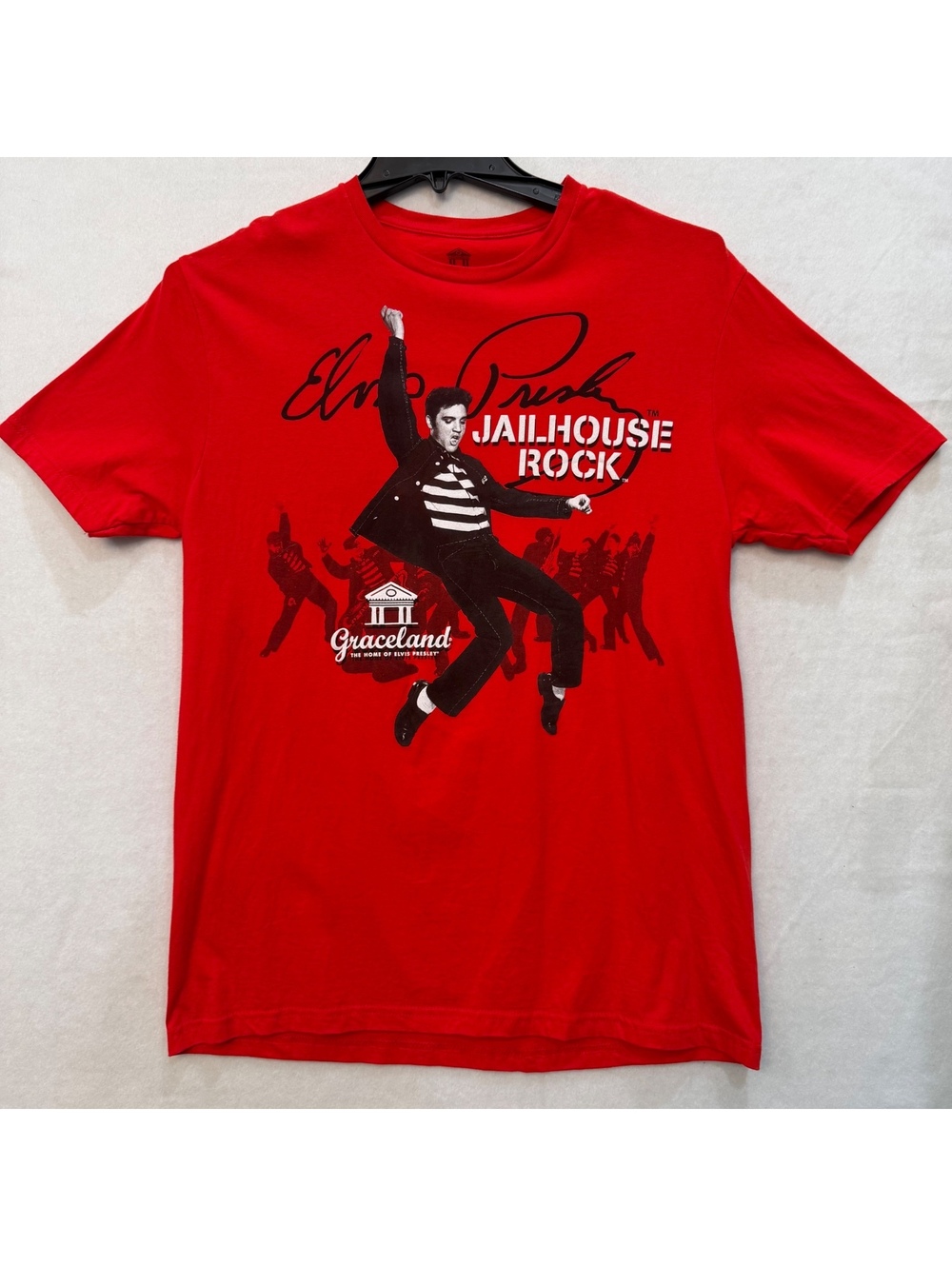 Graceland Elvis Presley T-Shirt Size LARGE Red Jailhouse Rock Tee